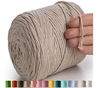 MeriWoolArt® Makramee Garn Beige - Makramee Garn 4mm farbig 225m - Super weiches Baumwollgarn, einfach gedrehte Makramee Schnur für Makramee Wandbehang, Blumenampel, Vorhang und Mehr DIY Deco