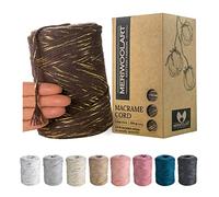 MeriWoolArt® Makramee Garn Braun - Makramee Garn 3mm farbig 200m - Super weiches Garn, einfach gedrehte Makramee Schnur - Öko-Tex 96% recyceltes Baumwollgarn farbig - DIY Boho Deko Makramee