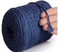 MeriWoolArt® Makramee Garn Dunkelblau - Makramee Garn 4mm farbig 225m - Super weiches Baumwollgarn, einfach gedrehte Makramee Schnur für Makramee Wandbehang, Blumenampel, Vorhang und Mehr DIY Deco
