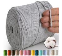 MeriWoolArt® Makramee Garn Grau - Makramee Garn 4mm farbig 225m - Super weiches Baumwollgarn, einfach gedrehte Makramee Schnur für Makramee Wandbehang, Blumenampel, Vorhang und Mehr DIY Deco