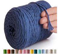 MeriWoolArt® Makramee Garn Jeans - Makramee Garn 4mm farbig 225m - Super weiches Baumwollgarn, einfach gedrehte Makramee Schnur für Makramee Wandbehang, Blumenampel, Vorhang und Mehr DIY Deco