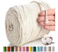 MeriWoolArt® Makramee Garn Natur - Makramee Garn 4mm farbig 225m - Super weiches Baumwollgarn, einfach gedrehte Makramee Schnur für Makramee Wandbehang, Blumenampel, Vorhang und Mehr DIY Deco