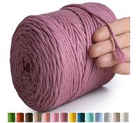 MeriWoolArt® Makramee Garn Pflaume - Makramee Garn 4mm farbig 225m - Super weiches Baumwollgarn, einfach gedrehte Makramee Schnur für Makramee Wandbehang, Blumenampel, Vorhang und Mehr DIY Deco