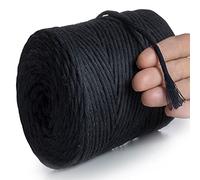 MeriWoolArt® Makramee Garn Schwarz - Makramee Garn 4mm farbig 225m - Super weiches Baumwollgarn, einfach gedrehte Makramee Schnur für Makramee Wandbehang, Blumenampel, Vorhang und Mehr DIY Deco