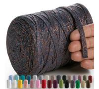 MeriWoolArt® Makramee Textilgarn zum Häkeln und Stricken - DIY glitzern flache T-Shirt Band Garn Dicke 10 mm, 125 m - Recyceltes Baumwollgarn mit Lurex, Viscose (Lurex Blau)