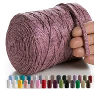 MeriWoolArt® Makramee Textilgarn zum Häkeln und Stricken - DIY glitzern flache T-Shirt Band Garn Dicke 10 mm, 125 m - Recyceltes Baumwollgarn mit Lurex, Viscose (Lurex Pflaume)