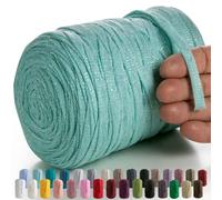 MeriWoolArt® Makramee Textilgarn zum Häkeln und Stricken - DIY glitzern flache T-Shirt Band Garn Dicke 10 mm, 125 m - Recyceltes Baumwollgarn mit Lurex, Viscose (Lurex Aqua)