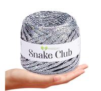 MeriWoolArt® Metallic T-Shirt Textilgarn - 100% Polyester, Leder-Look, 6-8 mm x 55 m, ideal zum Stricken von Taschen, Geldbörsen, Accessoires, glänzendes Effektgarn