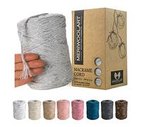 MeriWoolArt® Premium Makramee Garn Grau - Makramee Baumwollgarn 3mm x 200m - Super weiches Garn, einfach gedrehte Makramee Schnur - Öko-Tex 96% recyceltes Baumwolle für DIY Boho Deko Handwerk