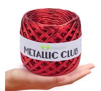 MeriWoolArt® Premium Metallic T-Shirt Garn, 100% Qualitäts-Polyester, Leder-Look Garn zum Stricken, 6-8 mm x 55 m Textilgarn für Taschengarn, Geldbörsengarn, Glänzendes Garn, Accessoires-Garn