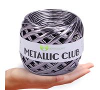 MeriWoolArt® Premium Metallic T-Shirt Garn, 100% Qualitäts-Polyester, Leder-Look Garn zum Stricken, 6-8 mm x 55 m Textilgarn für Taschengarn, Geldbörsengarn, Glänzendes Garn, Accessoires-Garn