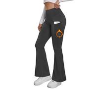 Merlvida Thermo Flared Leggings Damen mit Taschen High Waist Gefüttert Winter Warme Schlaghose Bootcut Fleece Thermohose Sporthose Yogahose Lang für Fitness Jogging Outdoor