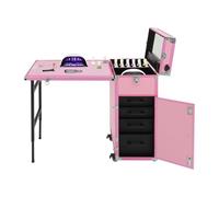 Mermajestic Kosmetik Trolley mit Tisch und 4 Schubladen Rollbarer Nagelkoffer mit Spiegel und Bluetooth Lautsprecher Kosmetikkoffer Großer Friseurkoffer Nageltisch Mobile Makeup-Station