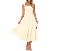 MEROKEETY Damen 2026 Sommer Ärmelloses Midikleid Quadratischer Ausschnitt Gesmoktes Flowy A-Linie Strandkleider, aprikose, Mittel