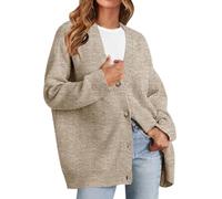 MEROKEETY Damen-Strickjacke 2025 Herbst vorne offen übergroßer Knopf V-Ausschnitt locker weich gestrickt Outwear, Cashmere, Klein