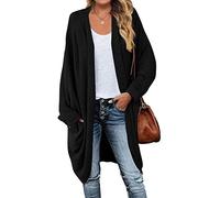 MEROKEETY Damen-Strickjacke 2025, Waffelstrick, Fledermausärmel, lange Ärmel, lockere Vorderseite, Pullover, Schwarz, X-Groß