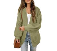 MEROKEETY Damen-Strickjacke, grobe Strickjacke, Pullover, 2025, Laterne, langärmelig, übergroße Strick-Oberbekleidung mit Taschen, Grün , X-Groß