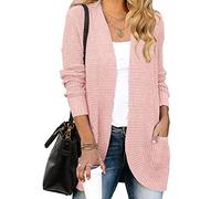 MEROKEETY Damen-Strickjacke, langärmelig, vorne offen, Grobstrick, drapiert, Pullover, Pink, Mittel