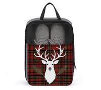 Merry Christmas Rentier Schottenkaro Kariert Xmas Schuhtasche Reise Schuh-Organizer Wasserabweisend Schuhbeutel mit Reißverschluss Sneaker Staubbeutel Grau Einheitsgröße Modern, grau, Einheitsgröße,
