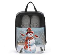 Merry Christmas Schuhtasche mit Schneemann und Vögeln, Reise-Schuh-Organizer, wasserabweisend, Schuhbeutel mit Reißverschluss, Sneaker, Staubbeutel, grau, Einheitsgröße, modern, grau, Einheitsgröße,