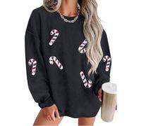 Merry Christmas Sweatshirt Damen Weihnachten Pailletten Tops Hoodie Weihnachten Party Pullover mit Taschen, Grau 3 (Zuckerstange), M