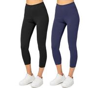 Merry Style 2er Pack Damen Leggings 3/4 aus Baumwolle mit Stretch - Leichte Capri Leggings Damen aus atmungsaktiver, elastischer Baumwolle, ideal für Yoga Sport MS10-199 (Schwarz/Marine, S)