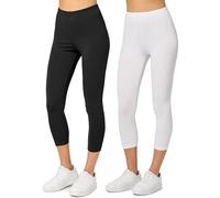 Merry Style 2er Pack Damen Leggings 3/4 aus Baumwolle mit Stretch - Leichte Capri Leggings Damen aus atmungsaktiver, elastischer Baumwolle, ideal für Yoga Sport MS10-199 (Schwarz/Weiß, S)