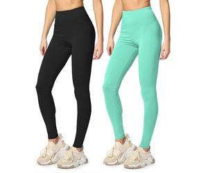 Merry Style 2er Pack Leggings Damen Baumwolle für das ganze Jahr Bequeme Leggings Blickdicht Damen Ideal für Yoga Sport Gym und Freizeit MS10-198 MS10-198 (Schwarz/Minze, XL)