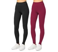 Merry Style 2er Pack Leggings für Damen Bequeme und blickdichte Leggings Damen Lang Leggins Damen MS10-143 (Schwarz/Weinrot, XL)