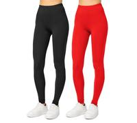 Merry Style 2er Pack Leggings für Damen Bequeme und blickdichte Leggings Damen Lang Leggins Damen MS10-143 (Schwarz/Rot, XS)