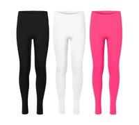 Merry Style 3er Pack Leggings Mädchen Lange Kinder Leggings aus Viskose Bequeme Hose für Mädchen Einfarbig MS10-130 (Schwarz/Weiß/Rosa, 146)
