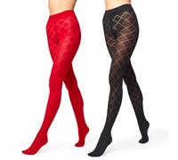 Merry Style Damen blickdichte Strumpfhose MS 328 60 DEN (2er Pack Schwarz/Rot, XL)