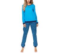 Merry Style Damen Lang Zweiteiliger Schlafanzug aus Baumwolle Pyjama Set Winter MS10-168 (Blau Gans-2, S)