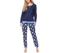 Merry Style Damen Lang Zweiteiliger Schlafanzug aus Baumwolle Pyjama Set Winter MS10-168 (Dunkelblau Bär-2, XL)