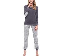 Merry Style Damen Lang Zweiteiliger Schlafanzug aus Baumwolle Pyjama Set Winter MS10-168 (Dunkelmelange Grau, S)