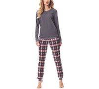 Merry Style Damen Lang Zweiteiliger Schlafanzug aus Baumwolle Pyjama Set Winter MS10-168 (Dunkelmelange Burgund, L)