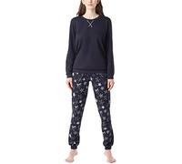 Merry Style Damen Lang Zweiteiliger Schlafanzug aus Baumwolle Pyjama Set Winter MS10-168 (Marineblau (Silberne Sterne), S)