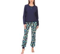 Merry Style Damen Lang Zweiteiliger Schlafanzug aus Baumwolle Pyjama Set Winter MS10-168 (Marineblau Blätter, XL)