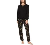 Merry Style Damen Lang Zweiteiliger Schlafanzug aus Baumwolle Pyjama Set Winter MS10-168 (Schwarz Gelbe Sterne, S)