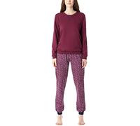 Merry Style Damen Lang Zweiteiliger Schlafanzug aus Baumwolle Pyjama Set Winter MS10-168 (Wein Sterne, XXL)
