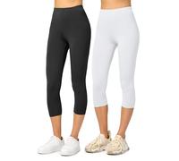 Merry Style Damen Leggings 3/4 aus Viskose 2 Pack MS10-144 (Schwarz/Weiß, S)
