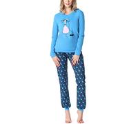 Merry Style Damen Schlafanzug Damen Schlafanzug Zweiteiler lang Pyjama Langarm Lange Hose mit Muster MS10-167 (Blau Gans, S)