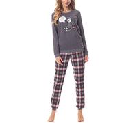 Merry Style Damen Schlafanzug Zweiteiler lang Pyjama Langarm Lange Hose mit Muster MS10-167 (Dunkelmelange Burgund, S)