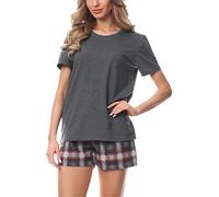 Merry Style Damen Schlafanzug Zweiteiler Pyjama Kurz aus Baumwolle Pyjama Set MS10-177 (Dunkelmalenge/Rotwein, XXL)