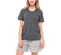 Merry Style Damen Schlafanzug Zweiteiler Pyjama Kurz aus Baumwolle Pyjama Set MS10-177 (Dunkelmelange/Grau, S)
