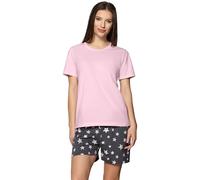 Merry Style Damen Schlafanzug Zweiteiler Pyjama Kurz aus Baumwolle Pyjama Set MS10-177 (Graphite Sterne/Rosa, XL)