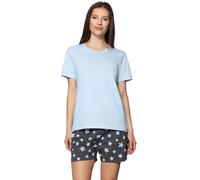 Merry Style Damen Schlafanzug Zweiteiler Pyjama Kurz aus Baumwolle Pyjama Set MS10-177 (Graphite Sterne/Blau, M)