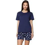Merry Style Damen Schlafanzug Zweiteiler Pyjama Kurz aus Baumwolle Pyjama Set MS10-177 (Marineblau Sterne/Blau, XS)
