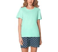 Merry Style Damen Schlafanzug Zweiteiler Pyjama Kurz aus Baumwolle Pyjama Set MS10-177 (Minze/Dunkelblau, S)