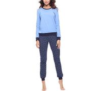 Merry Style Damen Schlafanzug Zweiteiler Pyjama lang bunt mit Muster (Blau/Sterne Marineblau, XXL)